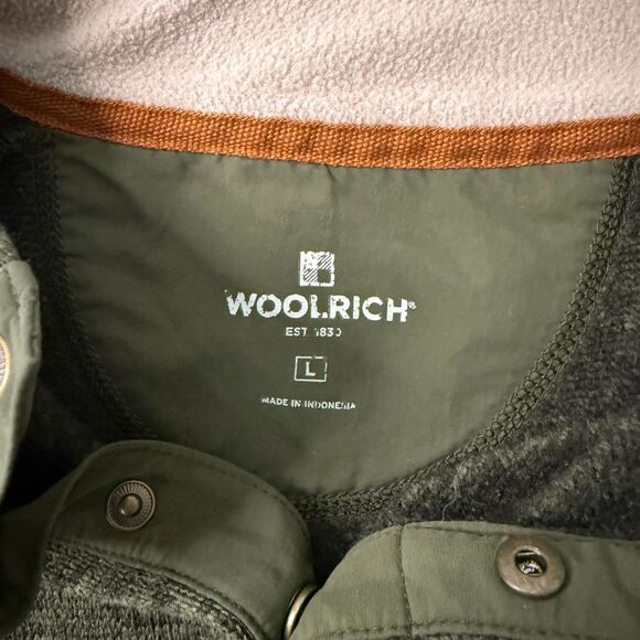 Woolrich Mens Green  Fleece Pullover Drifter 1/4 Snap Sweater Sz L - Picture 5 of 12